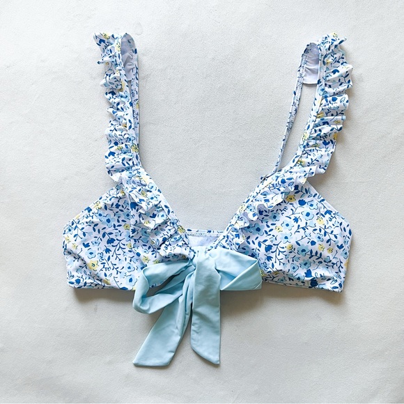 ASOS Other - Floral Ruffle Bikini Top with Bow - Light Blue